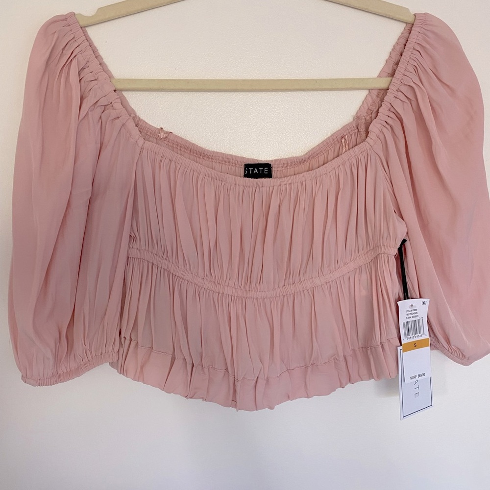 Ruched Flutter Sleeve Top in Peachskin